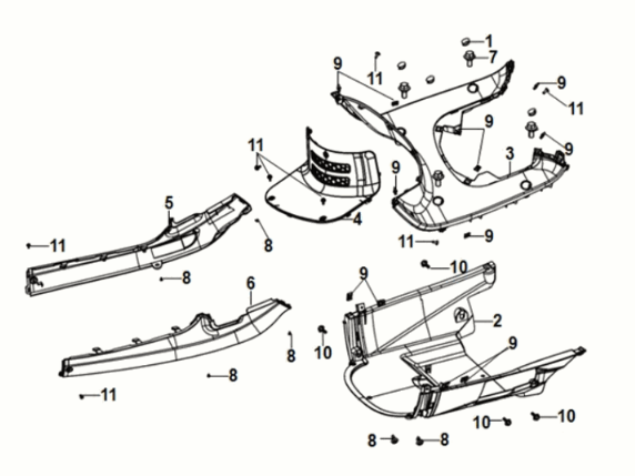 Inner fender floor panel center cover Sym Fiddle IV 50 E5 Mat Indigo (BUP-275U)