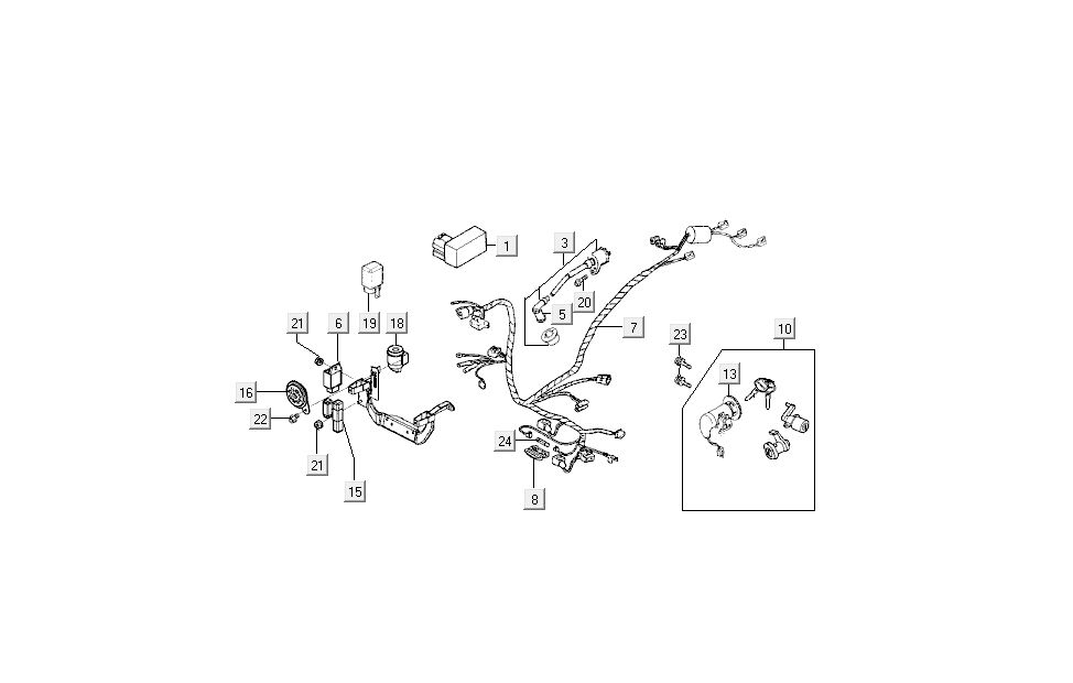 kabelboom - Contact Kymco Super9 50 2-takt AC nieuw model zilver - zwart