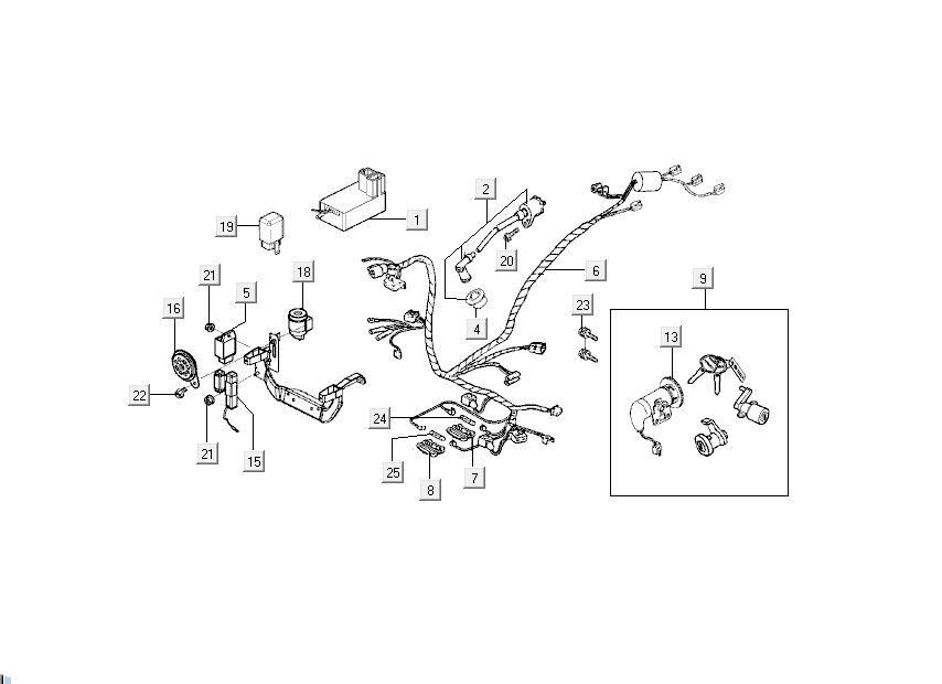 Kabelboom - Contactslot Kymco Super9 50 2-takt nieuw model zilver