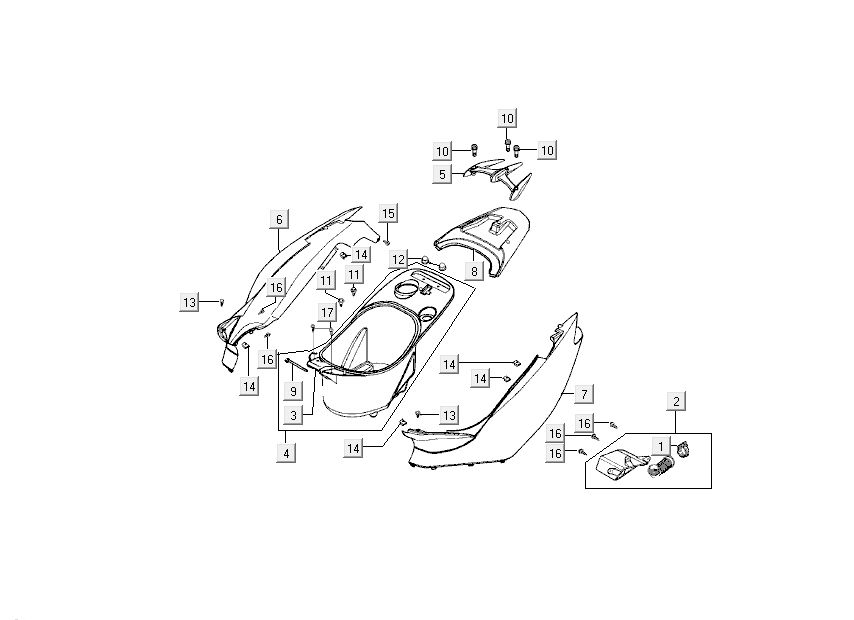 Kappen - Beplating achterzijde Kymco Super9 50 2-takt AC oud model sportblauw