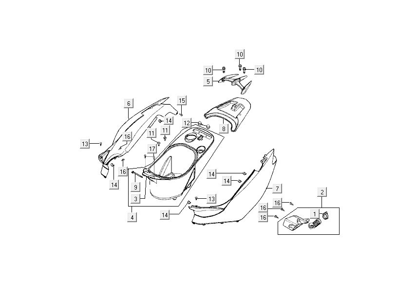 Kappen - Beplating achterzijde Kymco Super9 2-takt nieuw model zilver