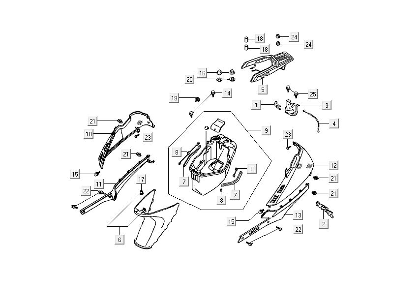 Kappen - Beplating achterzijde Kymco DJ 2-takt Zilver