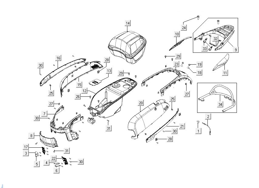 Kappen - Beplating achterzijde Kymco Like TT 4-takt tecno silver 2015