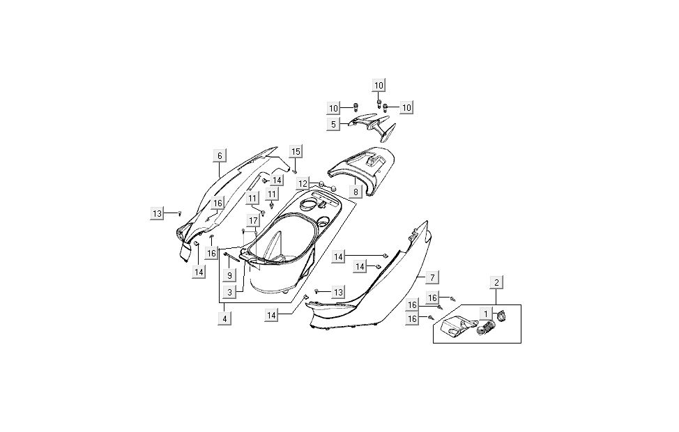 Kappen - Beplating achterzijde Kymco Super9 50 2-takt AC nieuw model geel - zwart
