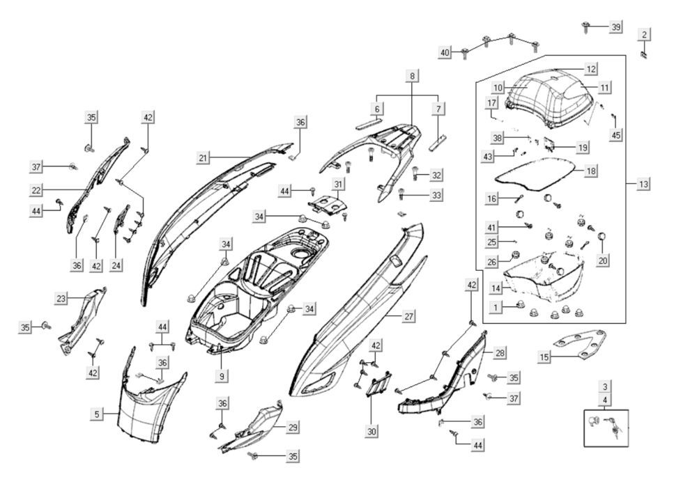 Kappen - Beplating achterzijde Kymco GTI 300i