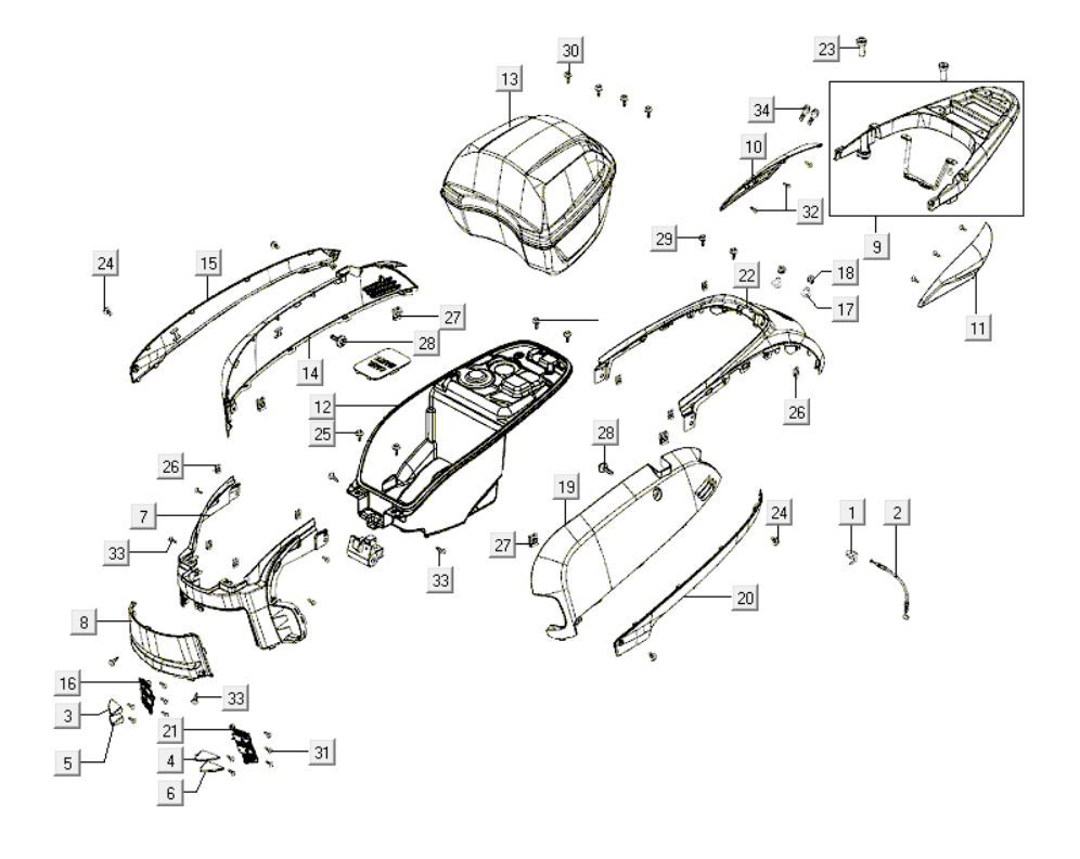 Kappen - Beplating achterzijde Kymco Like 200i Wit