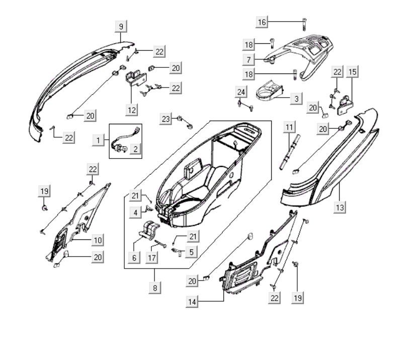 Kappen - Beplating achterzijde Kymco People S 300i