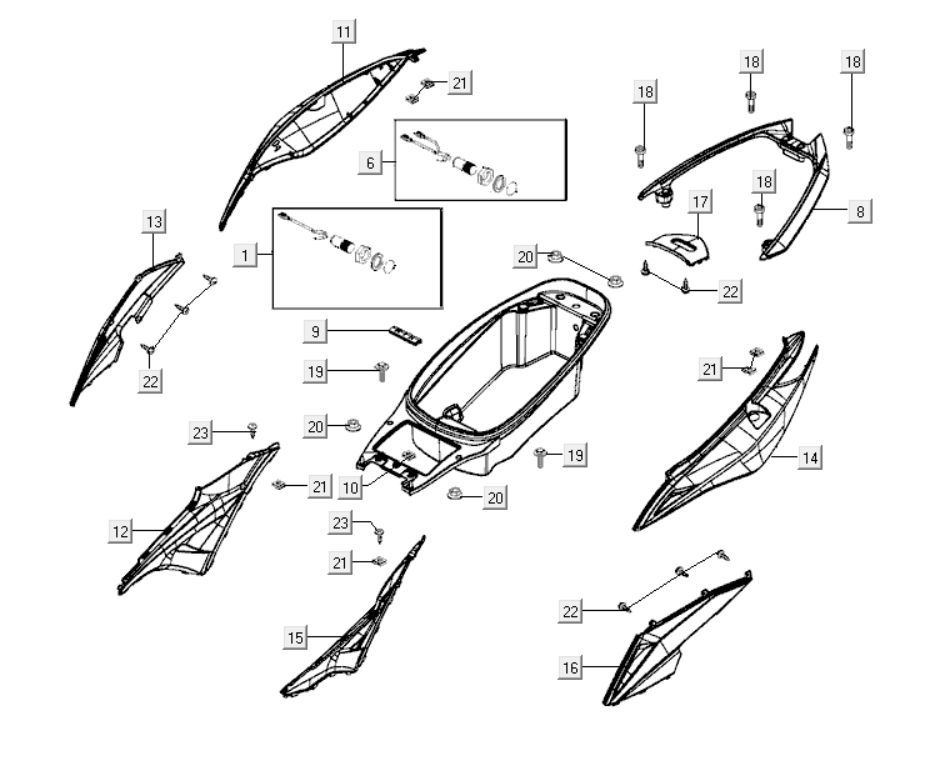 Kappen - Beplating achterzijde Kymco Xciting 400i matzwart