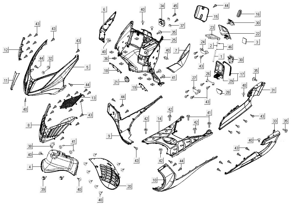 Kappen - Beplating Kymco G-Dink 2-takt Donkergrijs