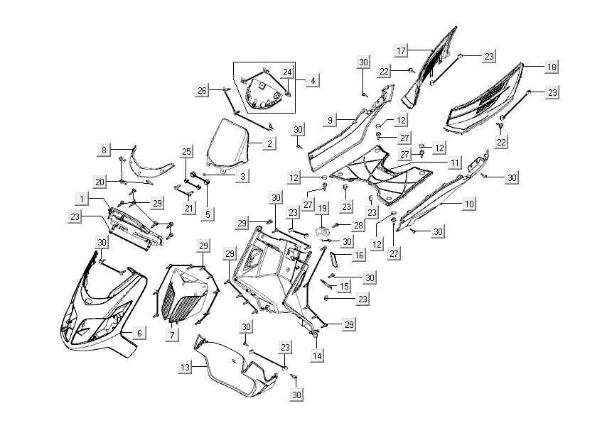 Kappen - Beplating Kymco New Dink 4-takt zwart metallic