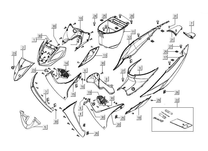 Kappen - Beplating Kymco Nexxon 50 4-takt donkergrijs