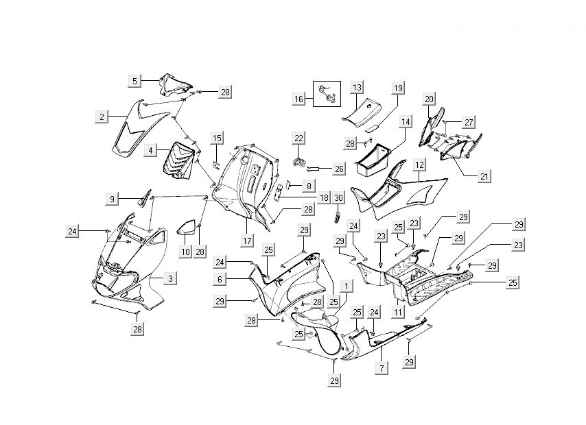 Kappen - Beplating Kymco Super9 50 2-takt nieuw model zilver