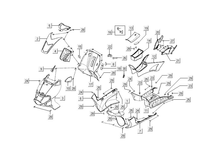 Kappen - Beplating Kymco Super9 50 2-takt AC oud model matzwart geel