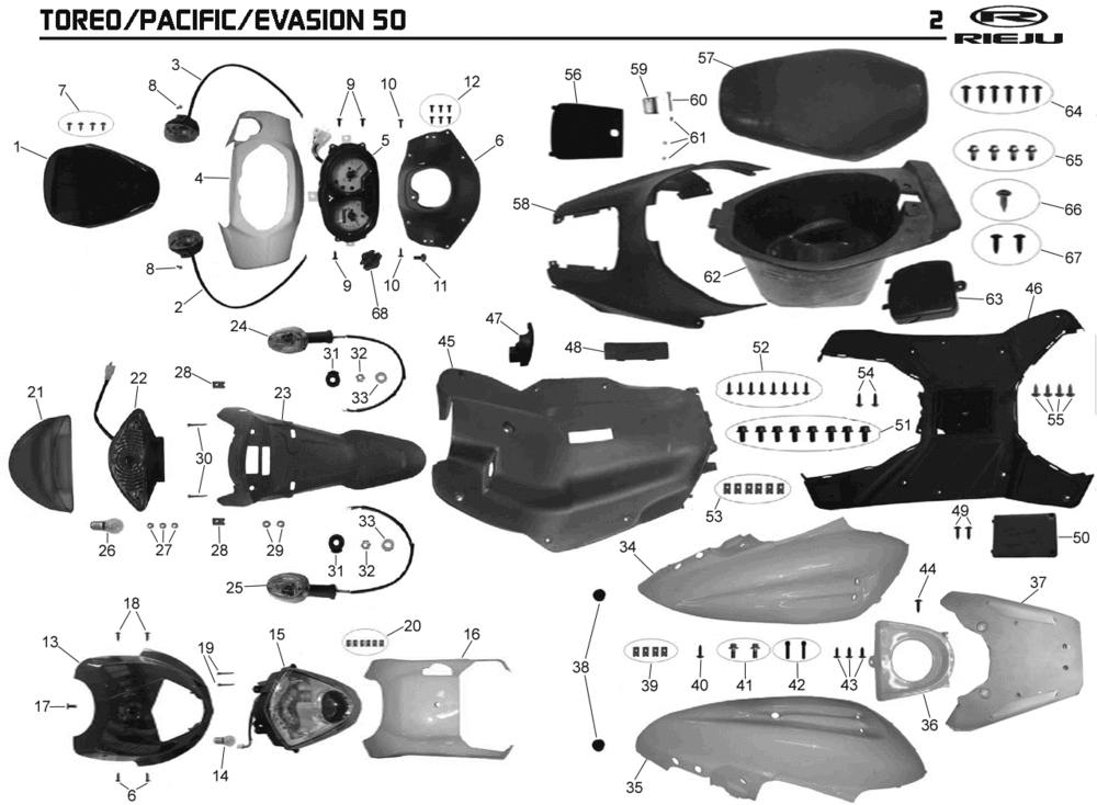 Kappen - Beplating Rieju Pacific grijs 2009 2-takt