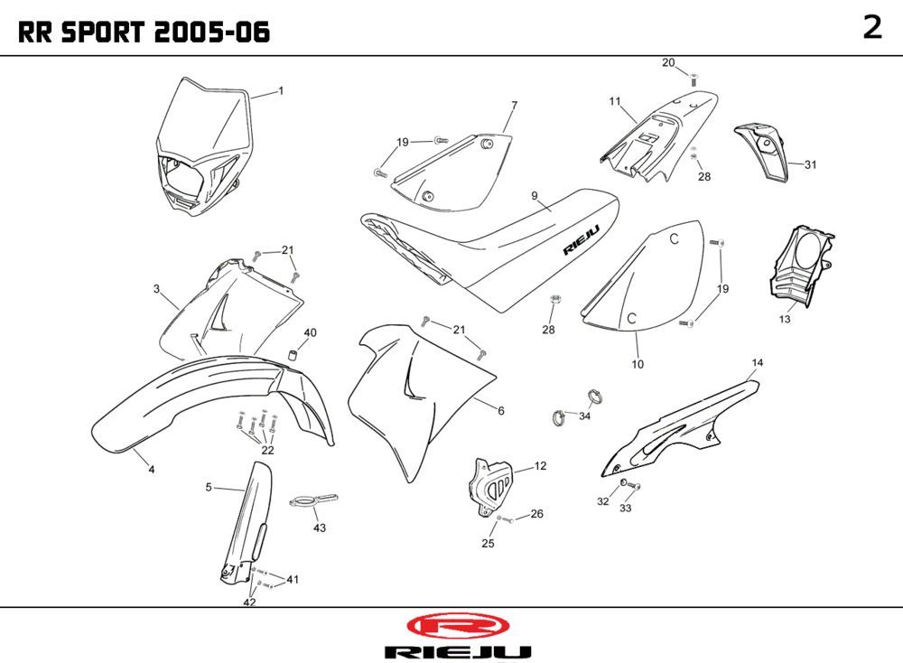 Kappen - Beplating Rieju RR geel 2007 2-takt