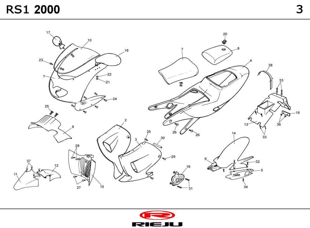 Kappen - Beplating Rieju Rs1 mat grijs 2002 2-takt