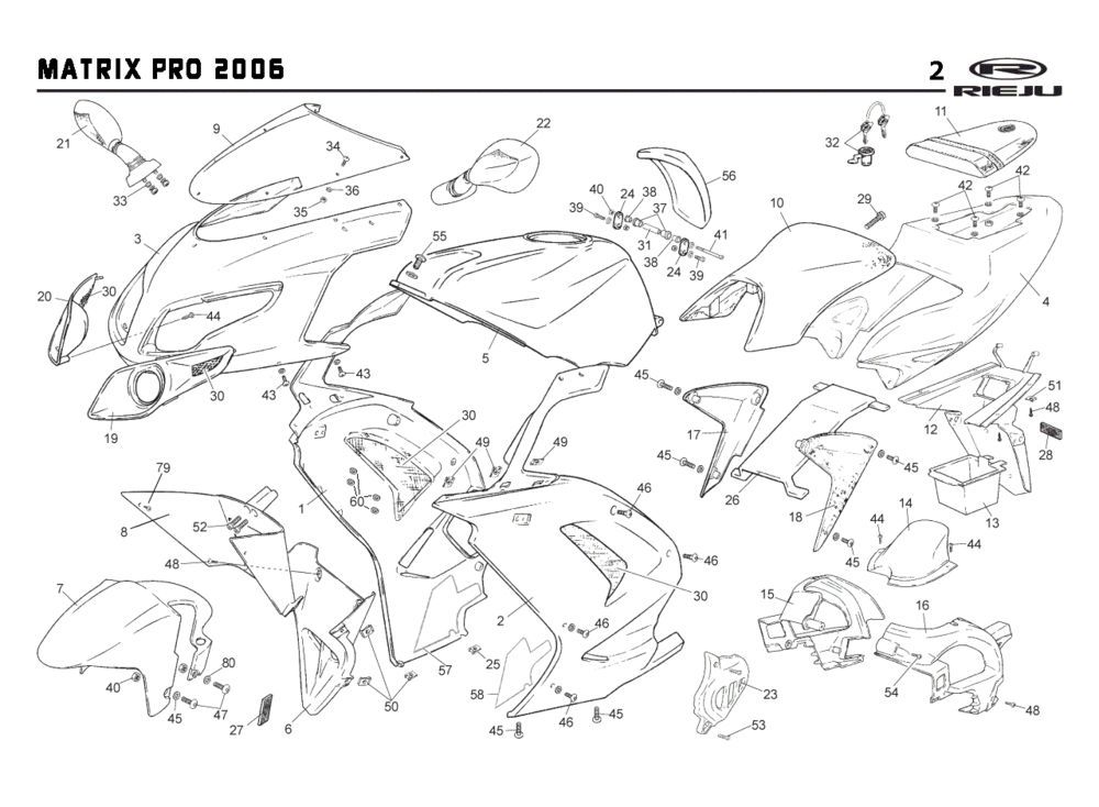 Kappen - Beplating Rieju Rs2 pro zwart 2009 2-takt