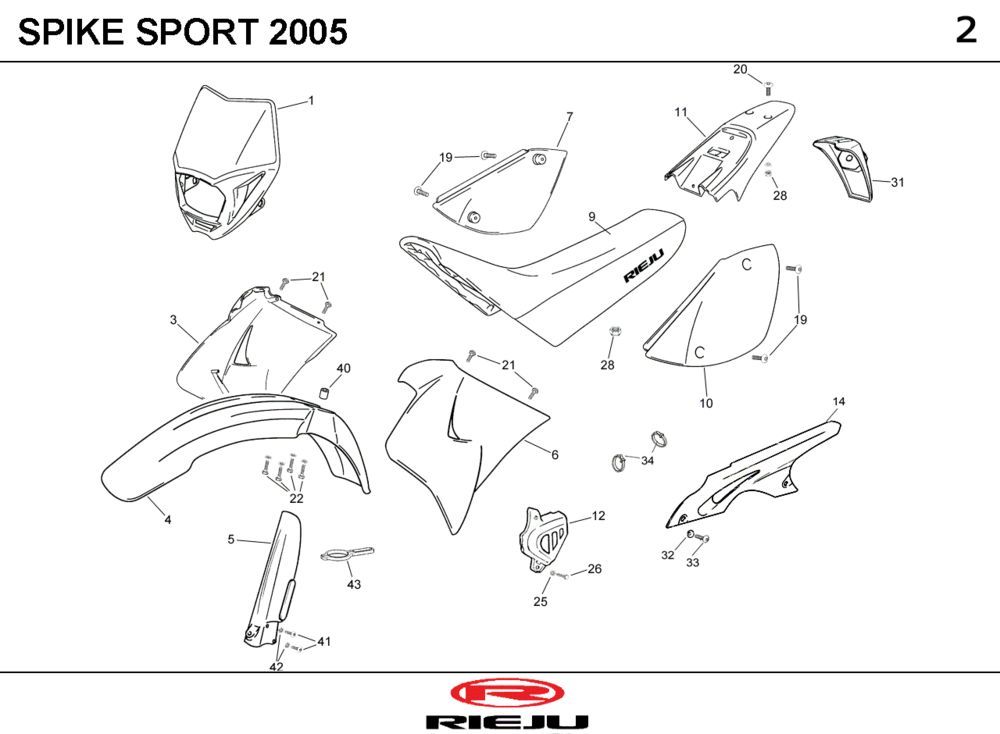 Kappen - Beplating Rieju Spike rood 2005 2-takt