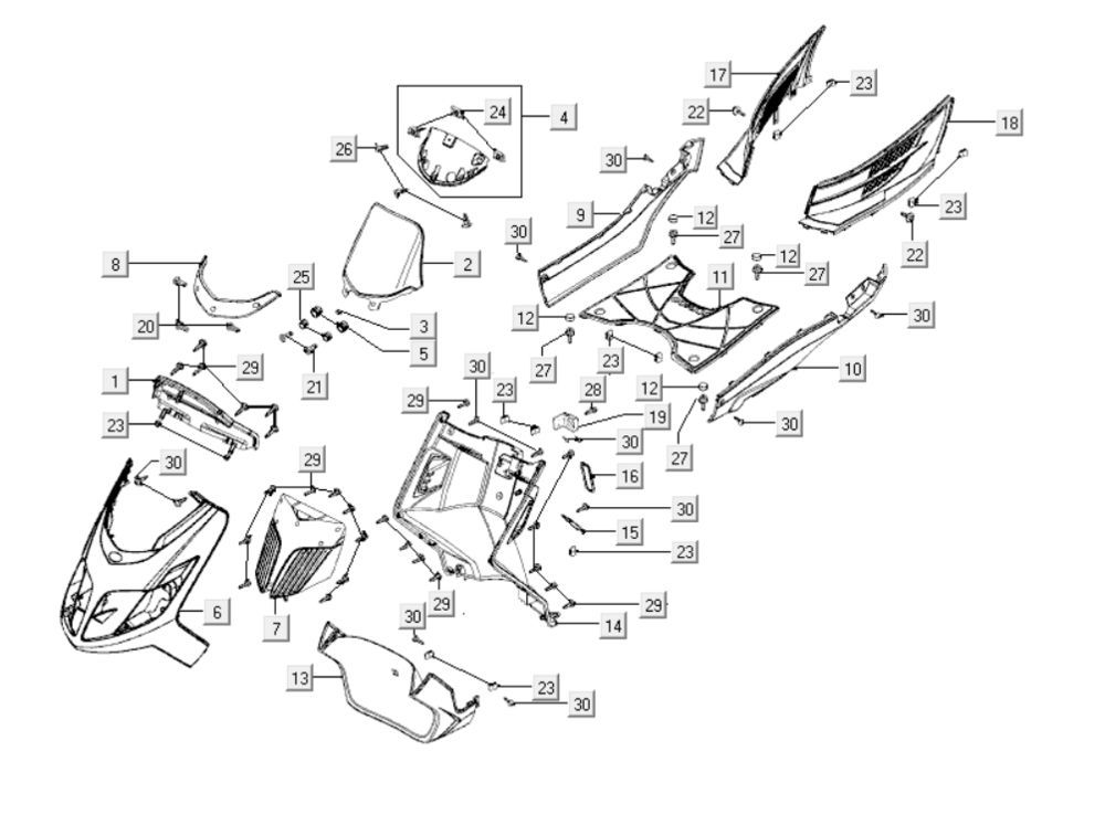Kappen - Beplating voorzijde Kymco New Dink 200i