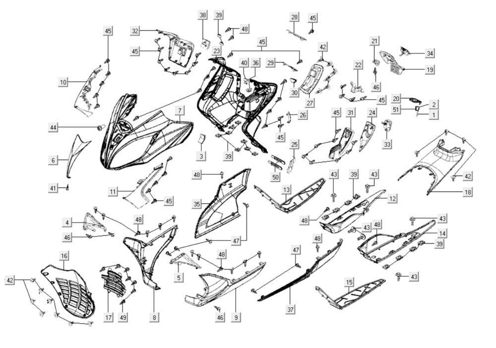 Kappen - Beplating voorzijde Kymco Xciting 400i Geel