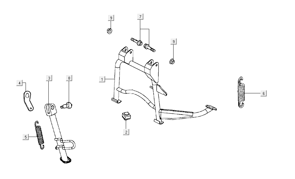 Middenstandaard - Zijstandaard - Kickstartpedaal Kymco Super8 Street 50i Euro 4 Mat Grijs