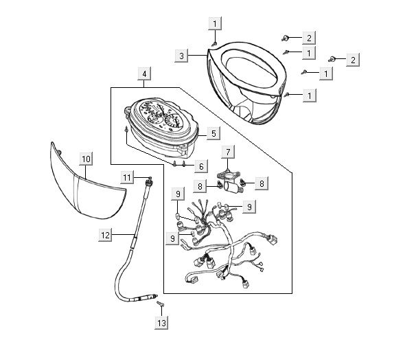Kilometerteller - Cockpit - Kilometertellerkabel Kymco Super9 50 2-takt LC oud model matzwart-geel