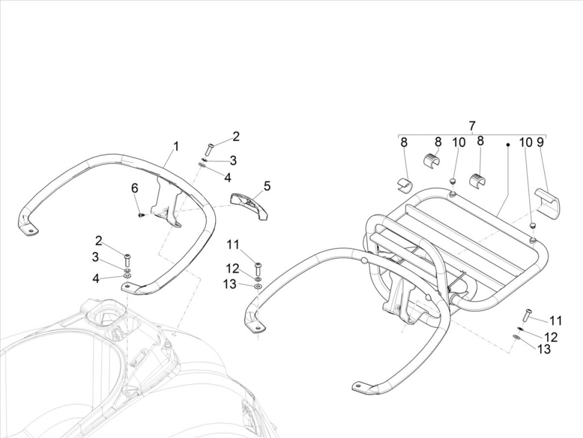 Achterklapdrager - Handgreep passagier Vespa GTS 125 IE ABS Euro 4 2016-2018