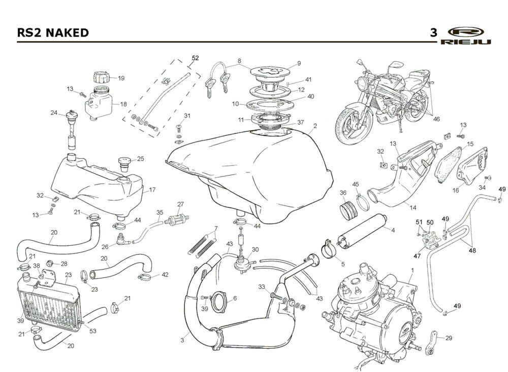 Radiateur - Koeling - Benzinetank- Uitlaat Rieju Rs2 Naked rood 2009 2-takt