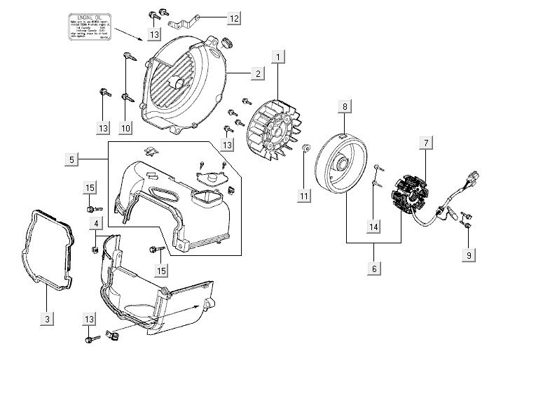 Ontsteking - Stator - Vliegwiel - Koelkappen Kymco VP50 4-takt ACoak metallic