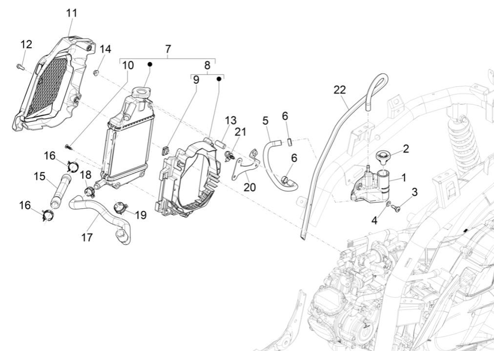 Radiateur - Koelslangen - Koelvloeistoftank Piaggio Medley 125 ABS Euro 5 2021-2022