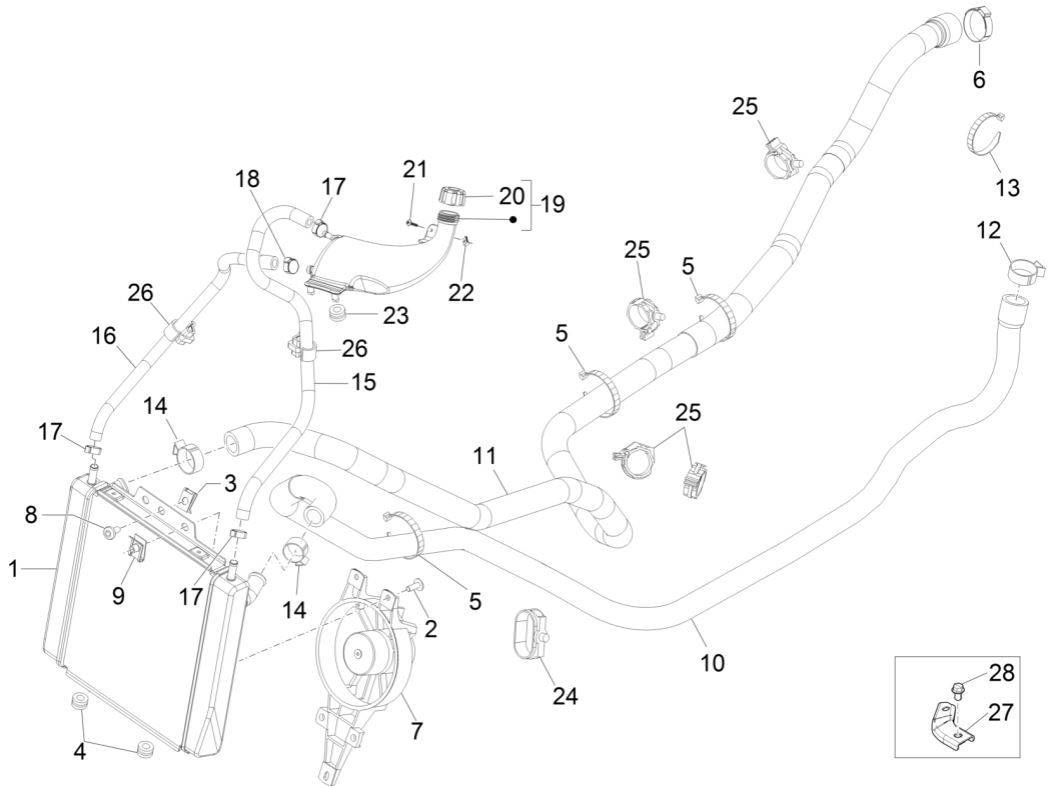 Radiateur - Koelslangen - Koelvloeistoftank Piaggio MP3 300 ie LT Business - Sport (met en zonder ABS) 2016-2018