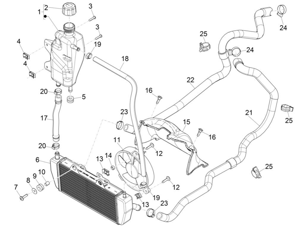 Radiateur - Koelslangen - Koelvloeistoftank Piaggio MP3 300 HPE / 300 HPE Sport ABS Euro 5 2020-2022