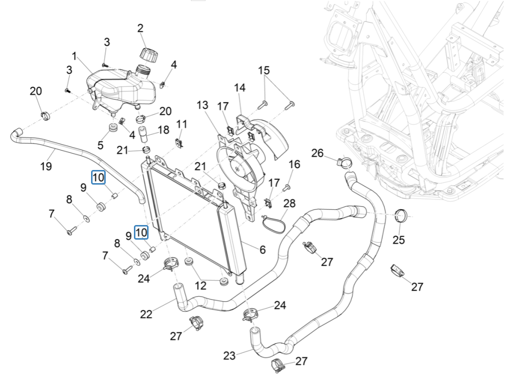 Radiateur - Koelslangen - Koelvloeistoftank Piaggio Beverly 300 HPE 4V ABS Euro 5 2021-2022
