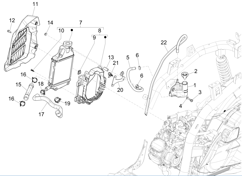 Radiateur - Koelslangen - Koelvloeistoftank Piaggio Medley 150 IE ABS Euro 4 2016-2020