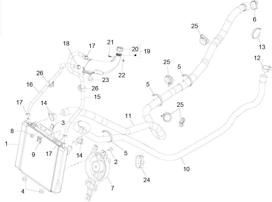 Radiateur - Koelslangen - Koelvloeistoftank Piaggio MP3 350 Maxi Sport ABS Euro 4 2018-2020