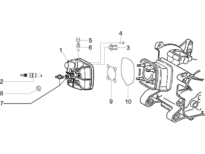 Cilinderkop - Bougie Piaggio NRG Power DD 50 2-takt LC 2007-2017