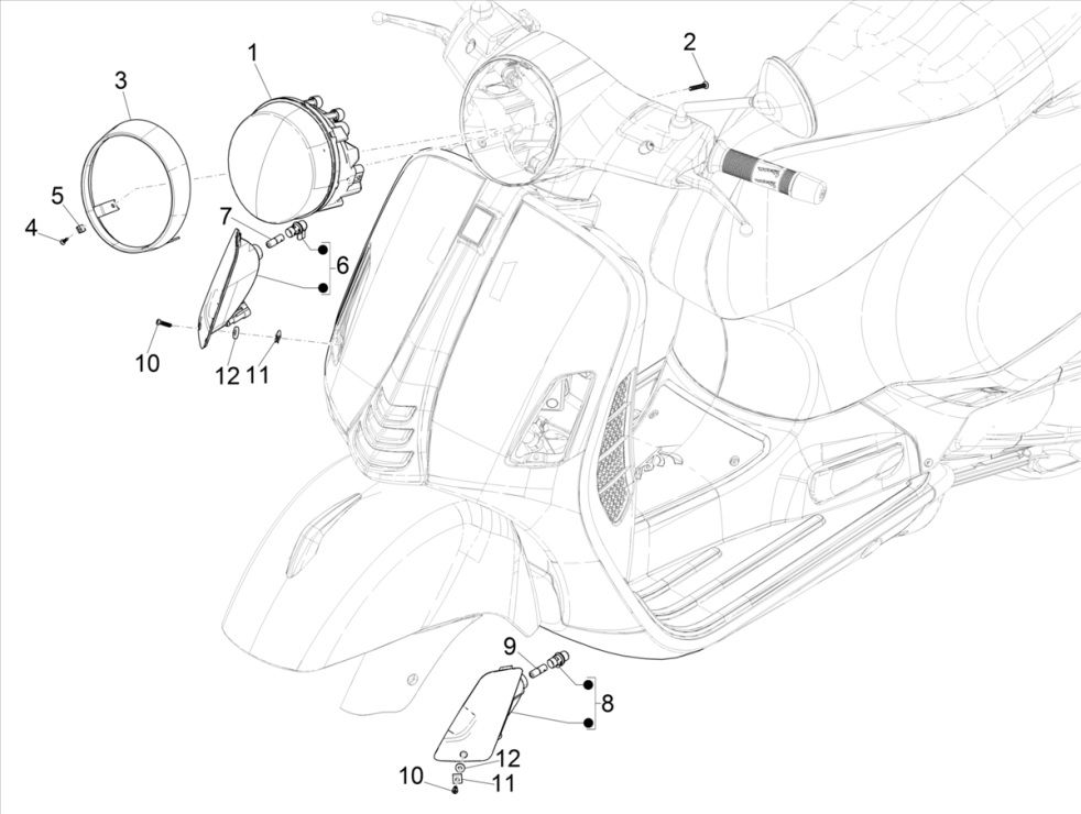 Knipperlichten voorzijde - Koplamp Vespa GTS 300 HPE 4V IE ABS Euro 4 2019