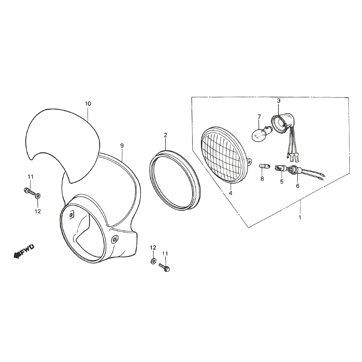 Koplamp en koplampspoiler Honda MTX 50/ MTX 80