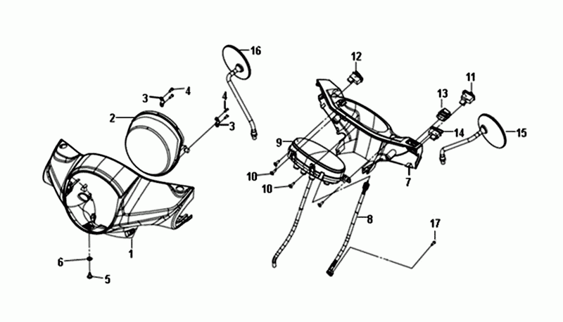Koplamp - Kilometerteller - Stuurkappen - Spiegels Sym Fiddle III 50 4-takt AC matgrijs (GY-010U)