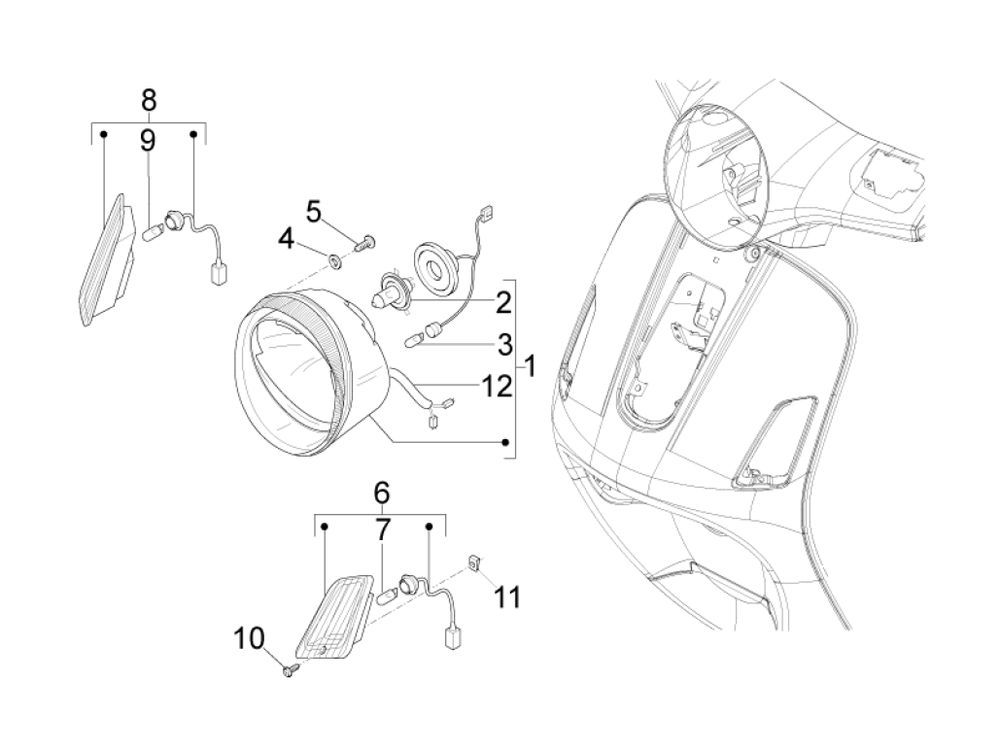Koplamp - Knipperlichten voorzijde Vespa LX 50 4-takt 2V AC 25km/u