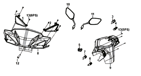 Koplampkap / spiegels / schakelaars Sym Orbit III 125I E4 BLUE (BU-300S)