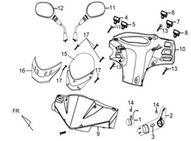 Koplampkap/ spiegels/ schakelaars Sym X'PRO 125 Jet Zwart BK5560