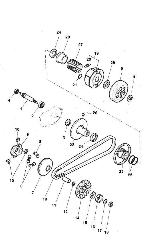 Koppeling - Variateur - V-snaar Yamaha Bw's 2-takt