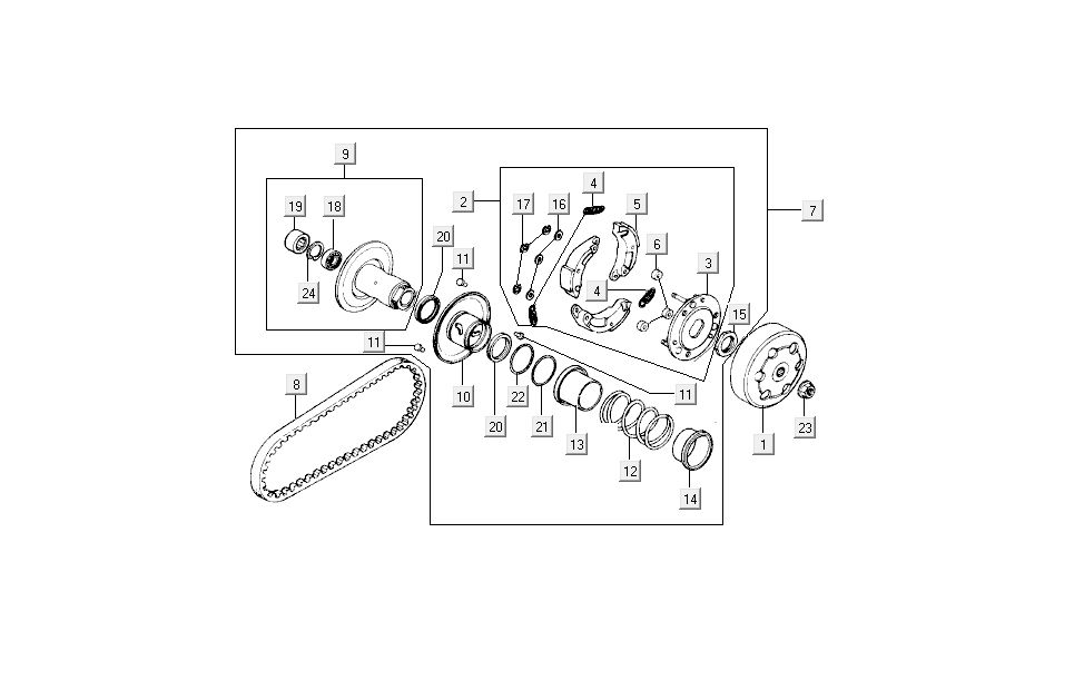 Koppeling - Variateur - V-snaar Kymco Dink AC 2-takt Zilver