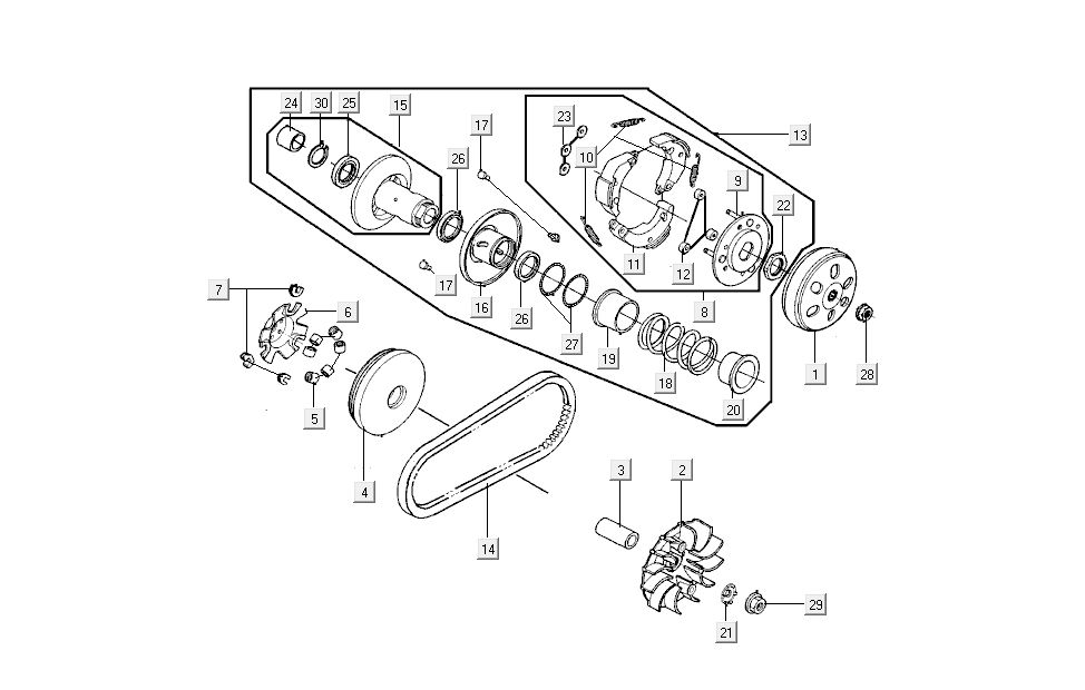 Variateur - Koppeling - V-snaar Kymco New Sento 50i 4-takt rood