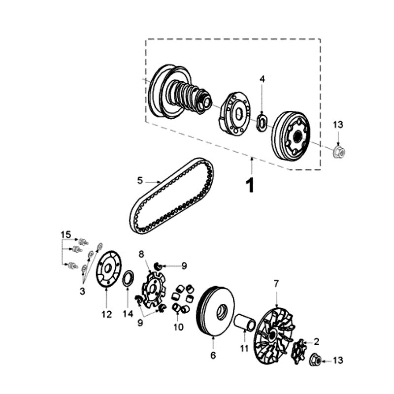 Variateur - Koppeling - V-snaar Peugeot Ludix 12 zwart