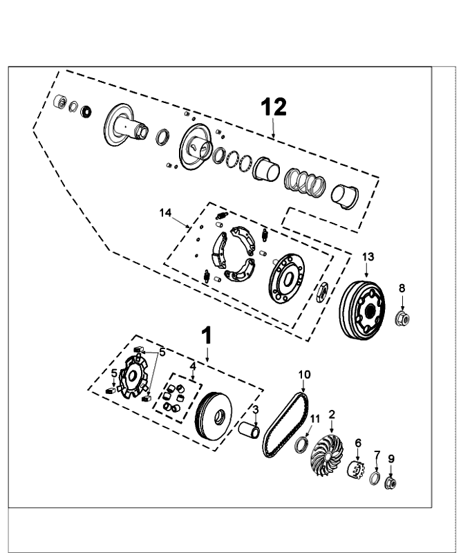 Variateur - Koppeling - V-snaar Peugeot Speedfight 4 50 4-takt AC Roodzwart