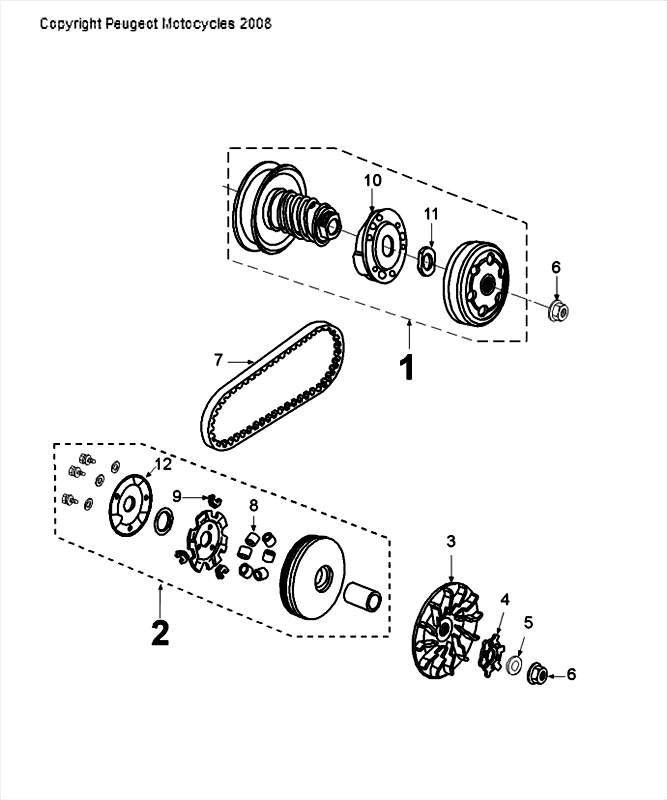 Variateur - Koppeling - V-snaar Peugeot Speedfight 4 50 2-takt LC wit