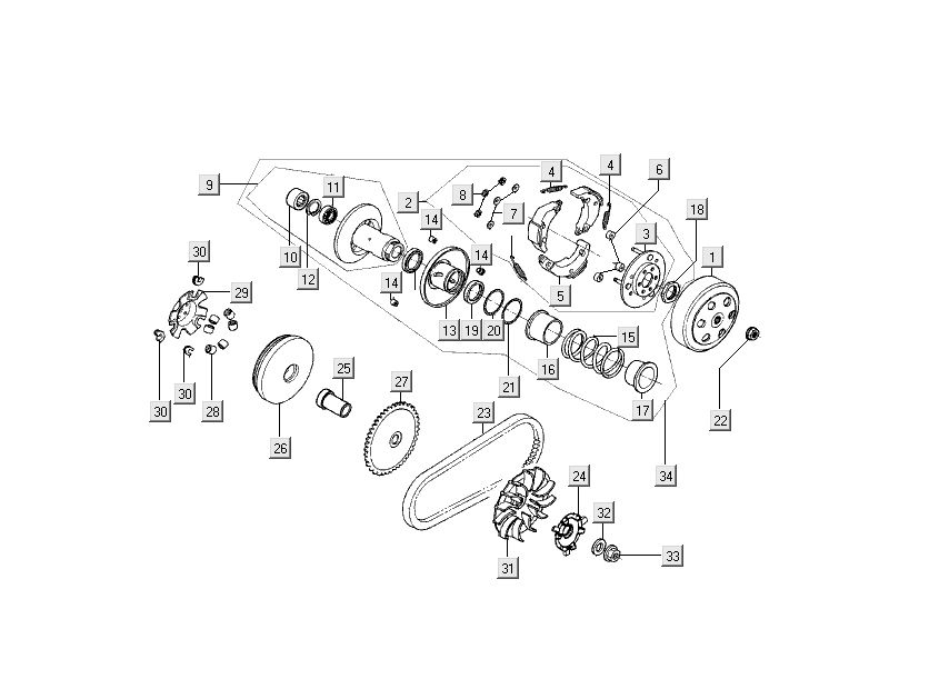 Koppeling - Variateur - V-snaar Kymco Filly 4-takt zilver
