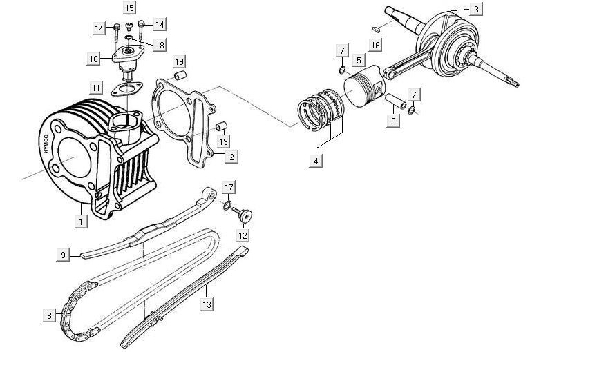 Cilinder - Krukas Kymco Maxxer 90 Quad Zwart
